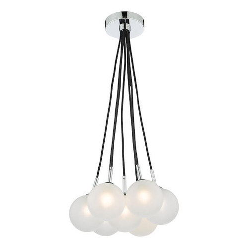 Dar Lighting Elpis 7 Light Polished Chrome and Opal Glass Cluster Pendant