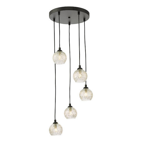 Dar Lighting Federico 5 Light Black and Clear Wired Glass Cluster Pendant