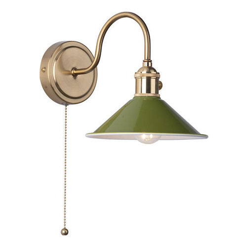 Dar Lighting Hadano Natural Brass with Olive Green Shade Wall Light