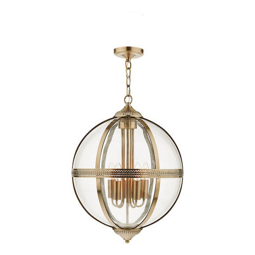 Dar Lighting Vanessa 5 Light Antique Brass and Glass Pendant