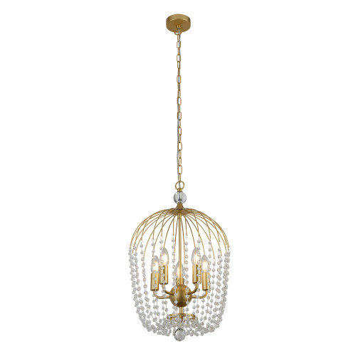 Searchlight Shower 5 Light Gold with Clear Crystal Pendant Light 