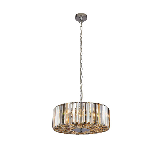 Searchlight Chapeau 4 Light Chrome With Amber Smoke And Clear Glass Crystal Pendant Light 