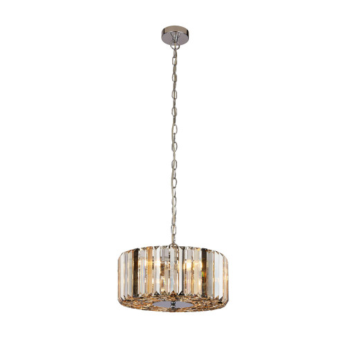 Searchlight Chapeau 3 Light Chrome With Amber Smoke And Clear Glass Crystal Pendant Light 