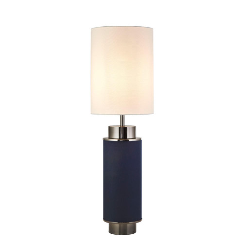 Searchlight Flask Blue Linen With Black Nickel And White Shade Table Lamp 