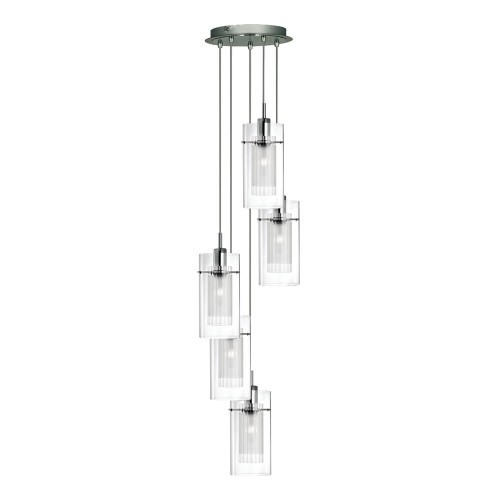 Searchlight Duo I 5 Light Satin Silver with Double Glass Cluster Pendant Light 
