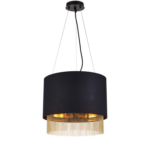 Searchlight Fringe 3 Light Black Shade with Gold Chain Pendant Light 