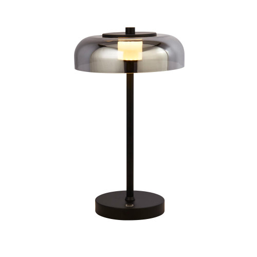 Searchlight Frisbee Matt Black with Smoked Glass LED Table Lamp 