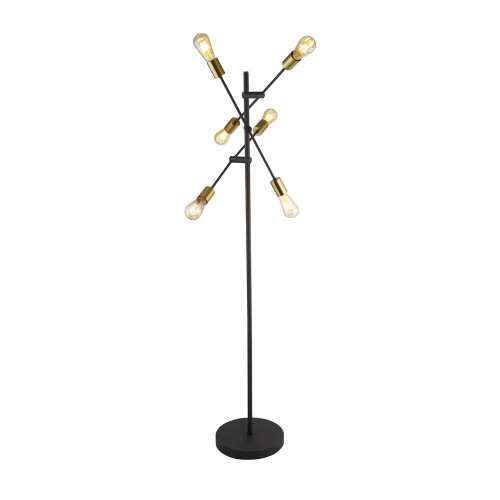 Searchlight Armstrong 6 Light Black and Satin Brass Floor Lamp 