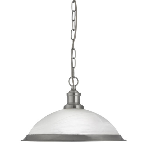 Searchlight Bistro Satin Silver with Marble Glass Single Pendant Light 