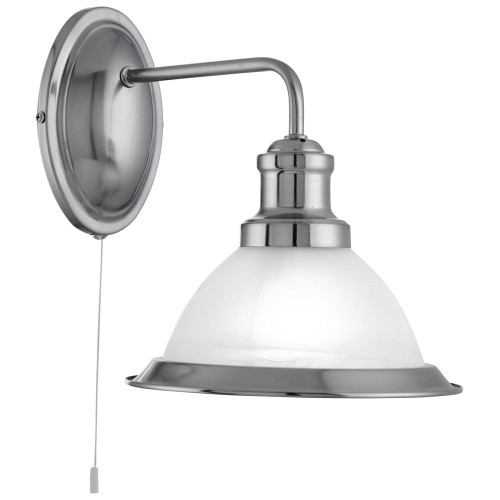 Searchlight Bistro 1 Light Satin Silver with Marble Glass Wall Light 