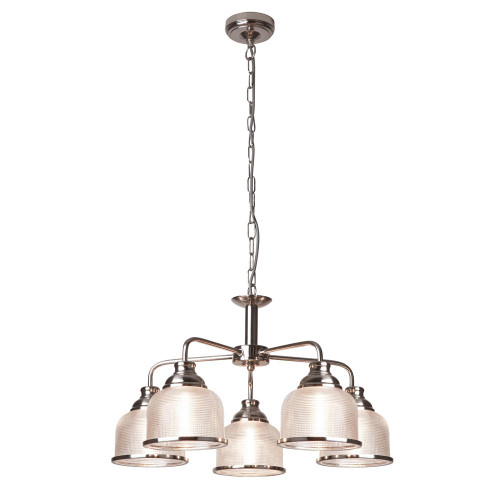 Searchlight Bistro Ii 5 Light Satin Silver with Textured Glass Pendant Light 