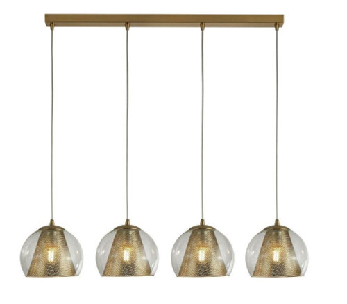 Searchlight Conio 4 Light Satin Brass with Clear Glass Pendant Light 