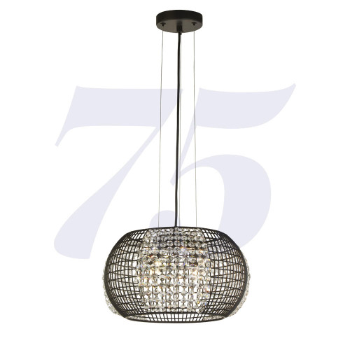 Searchlight Cage 4 Light Black with Crystal Glass Drum Pendant Light 