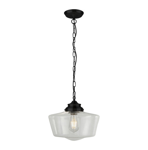 Searchlight School House Black Pendant With Clear Glass