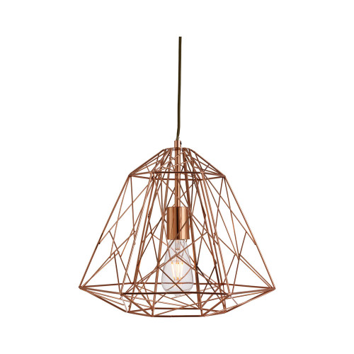 Searchlight Geometric 1 Light Shiny Copper Cage Frame Pendant