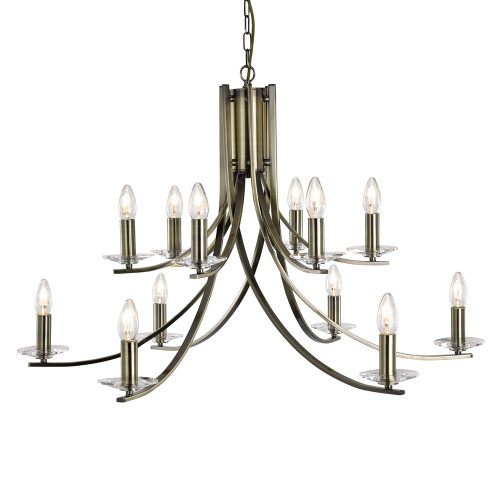 Searchlight Ascona 12 Light Antique Brass with Clear Glass Pendant Light