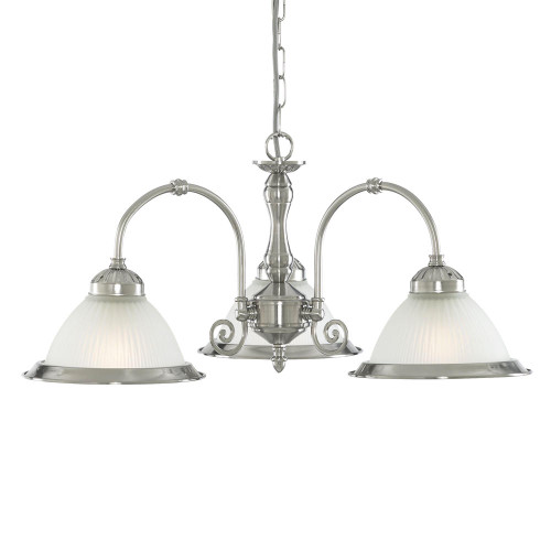 Searchlight American Diner 3 Light Satin Silver with Acid Glass Pendant Light