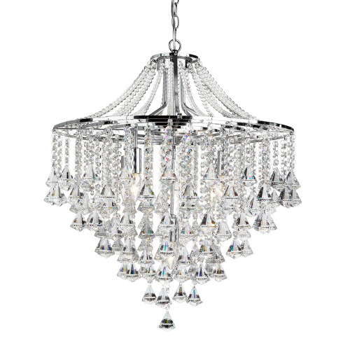 Searchlight Dorchester 5 Light Chrome with Clear Glass Crystal Pendant Light