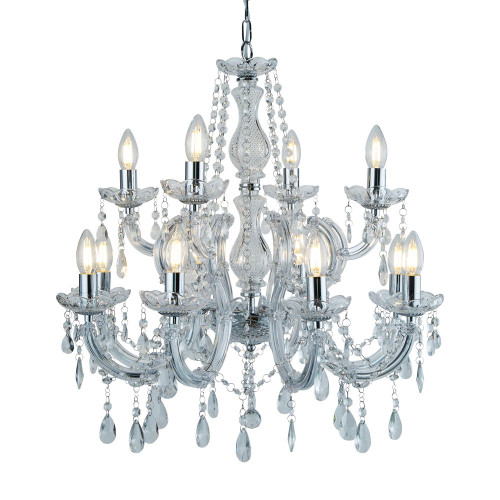 Searchlight Marie Therese 12 Light Chrome and Clear Crystal Chandelier