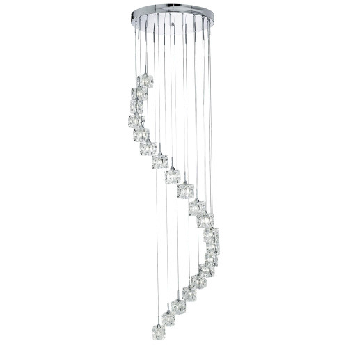 Searchlight Ice Cube 20 Light Chrome with Clear Glass Cube 180cm Dimmable LED Cluster Pendant