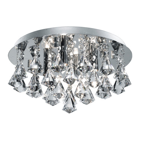 Searchlight Hanna 4 Light Chrome and Clear Crystal Round Flush Ceiling Light