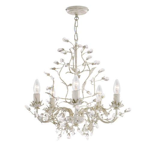 Searchlight Almandite 5 Light Cream and Gold Finish with Clear Crystal Pendant Light