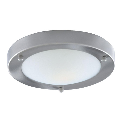 Searchlight Dublin Satin Silver with White Domed Glass IP44 Bathroom Flush Ceiling Light