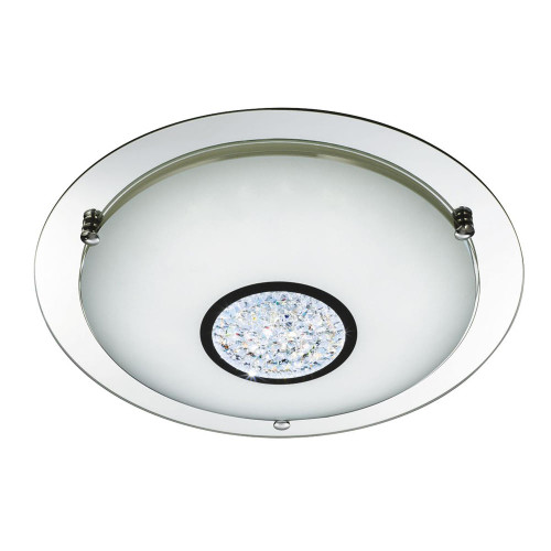 Searchlight Portland Chrome with Opal Glass And Crystal LED 41cm IP44 Bathroom Flush Ceiling Light