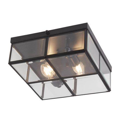 Searchlight Pisa Flush 2 Light Black with Bevelled Glass Flush Ceiling Light