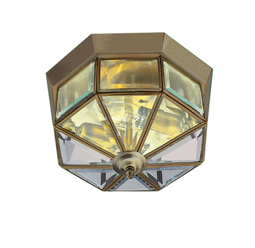 Searchlight Pisa Ii Flush Antique Brass with Leaded Glass 23cm Flush Ceiling Light