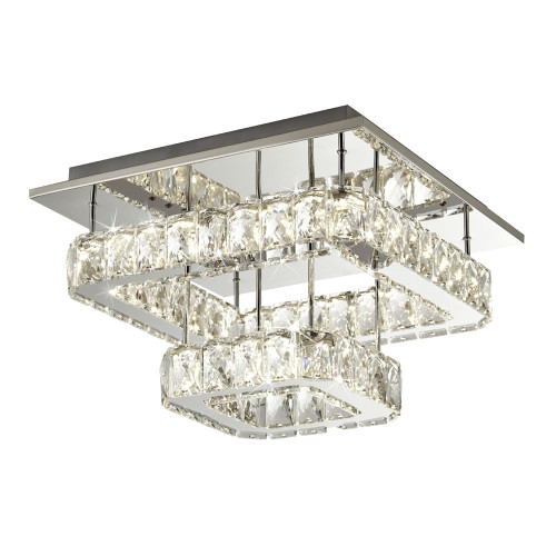 Searchlight Led 2 Tier Chrome and Crystal Glass Flush Ceiling Light