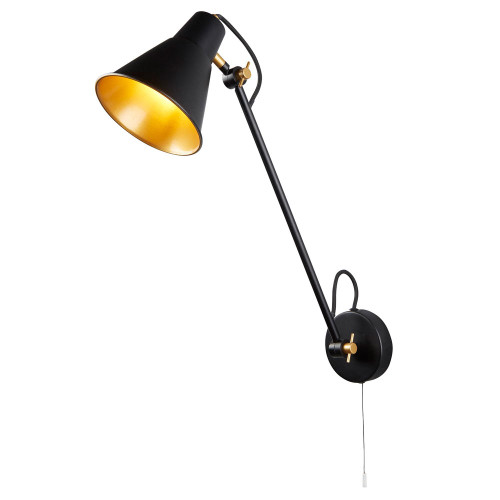 Searchlight Swing Arm 1 Light Matt Black with Gold Adjustable Wall Light