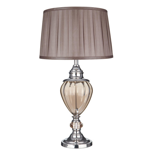 Searchlight Greyson Amber Glass Urn Base with Brown Pleated Tapered Shade Table Lamp