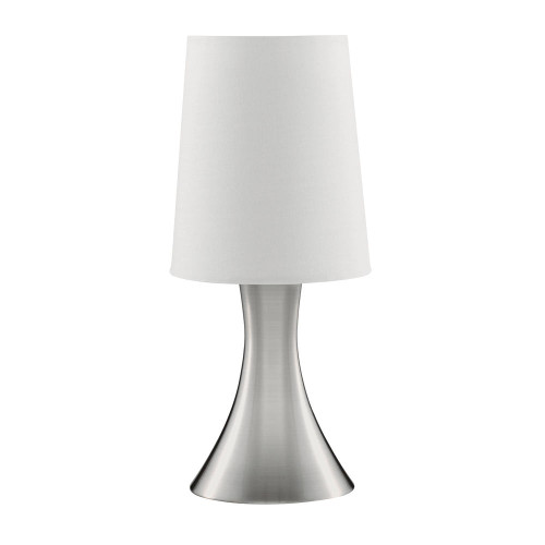 Searchlight Touch Satin Silver with White Tapered Shade Table Lamp