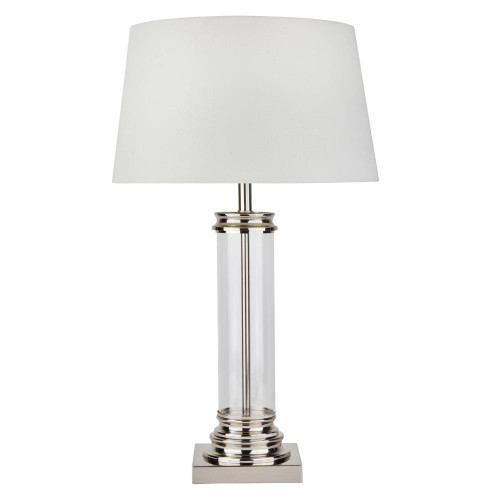 Searchlight Pedestal Satin Silver with Glass and Cream Shade Table Lamp