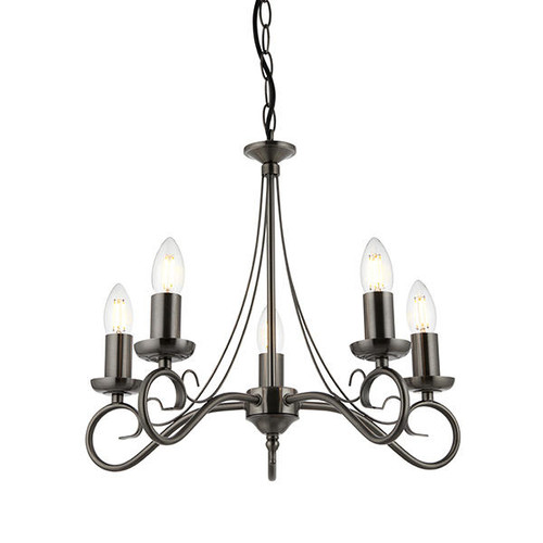 Endon Lighting Trafford 5 Light Antique Silver Pendant Light