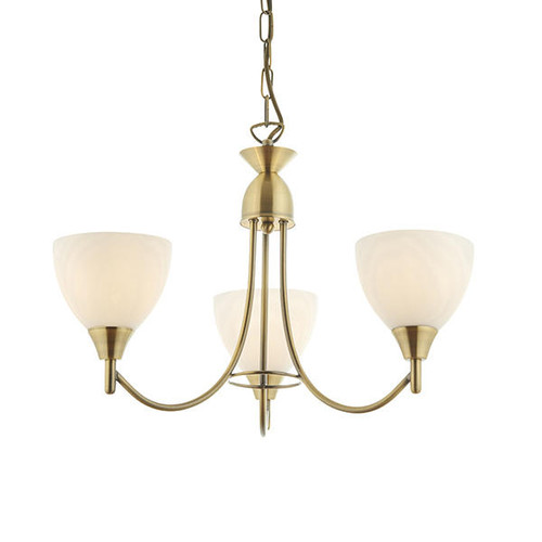 Endon Lighting Alton 3 Light Antique Brass with Opal Glass Pendant Light