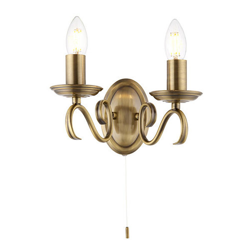 Endon Lighting Bernice 2 Light Antique Brass Wall Light