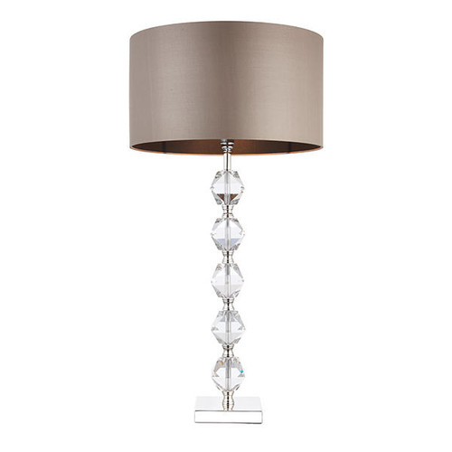 Endon Lighting Verdone Chrome with Clear Crystal and Taupe Silk Shade Table Lamp