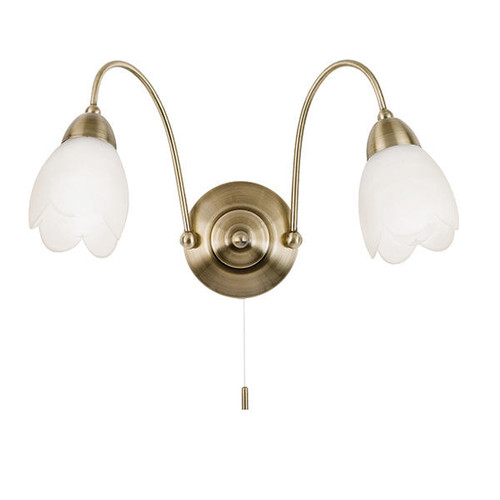 Endon Lighting Petal 2 Light Antique Brass with Opal Glass Wall Light