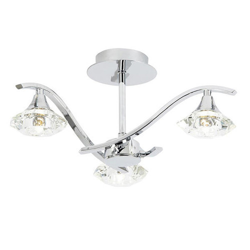 Endon Lighting Langella 3 Light Chrome and Clear Glass Semi-Flush Ceiling Light