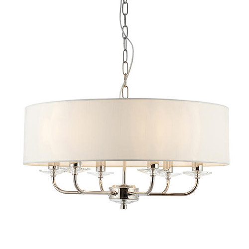 Endon Lighting Nixon 6 Light Nickel with Vintage White Fabric Pendant Light