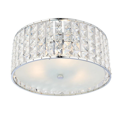 Endon Lighting Belfont 3 Light Chrome with Clear Faceted Crystal Flush Ceiling Light