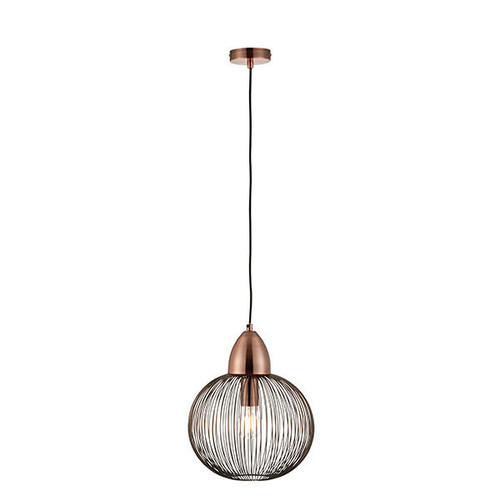 Endon Lighting Nicola Antique Copper with Black Metal Round Cage Pendant Light