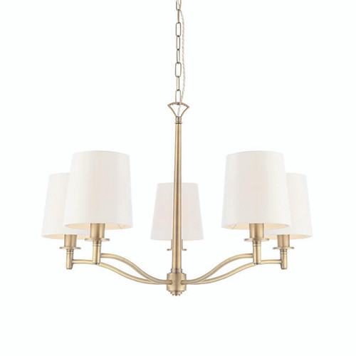 Endon Lighting Ortona 5 Light Antique Brass with Vintage White Shades Pendant Light