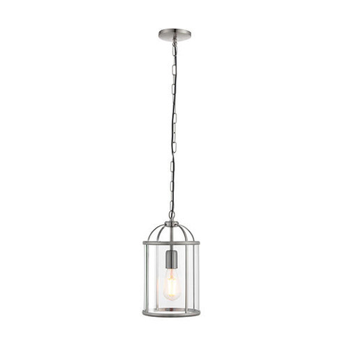 Endon Lighting Lambeth Satin Nickel and Clear Glass Pendant Light