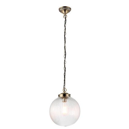 Endon Lighting Brydon Antique Brass with Clear Ribbed Glass 250mm Pendant Light