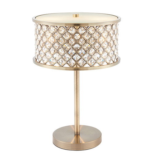 Hudson 2 Light Antique Brass and Clear Crystal Table Lamp