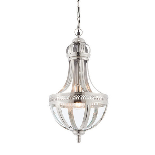 Endon Lighting Vienna Nickel Plated Solid Brass with Clear Glass Pendant Light