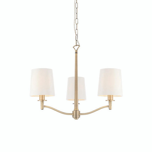 Endon Lighting Ortona 3 Light Matt Antique Brass with Vintage White Shade Pendant Light